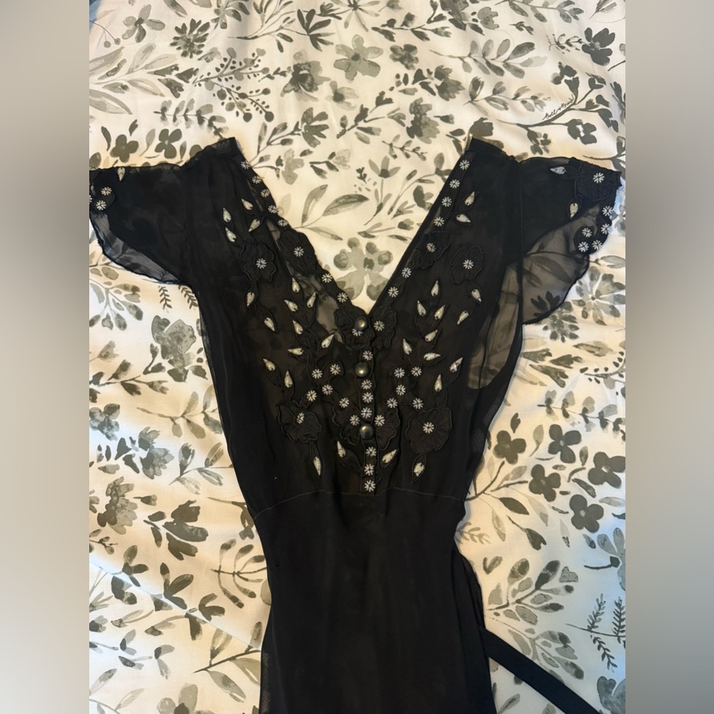 Vintage sheer black beaded floral detail slip dress.